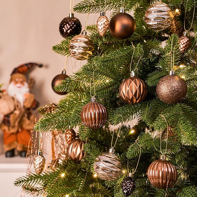 JORNOY Brown Christmas Tree Ornaments - 2.36inch/60mm Shatterproof Ornaments for Christmas Tree Set, Plastic Decorative Hanging Balls Ornaments for Xmas Tree Decorations, 40ct (Brown)