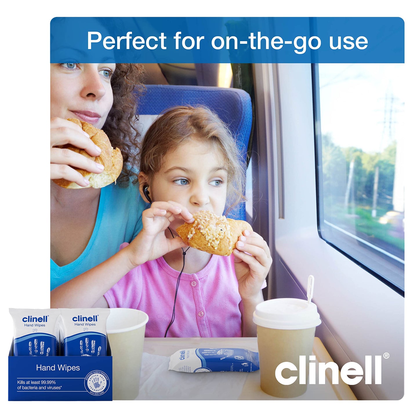 Clinell Antimicrobial Hand Wipes Ideal for Travel - 20 Packs of 8 Wipes - Dermatologically Tested, Kills 99.99% of bacteria & viruses