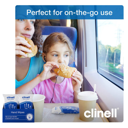 Clinell Antimicrobial Hand Wipes Ideal for Travel - 20 Packs of 8 Wipes - Dermatologically Tested, Kills 99.99% of bacteria & viruses