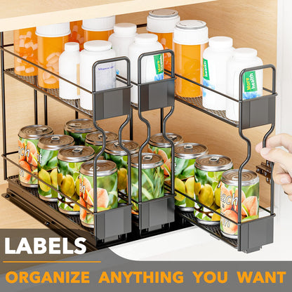 SpaceAid Pull Out Spice Rack Organizer for Cabinet, Heavy Duty Slide Out Seasoning Kitchen Organizer, Cabinet Organizer, with Labels, 5.2" W x10.75 D x10 H, 2 Drawers 2-Tier