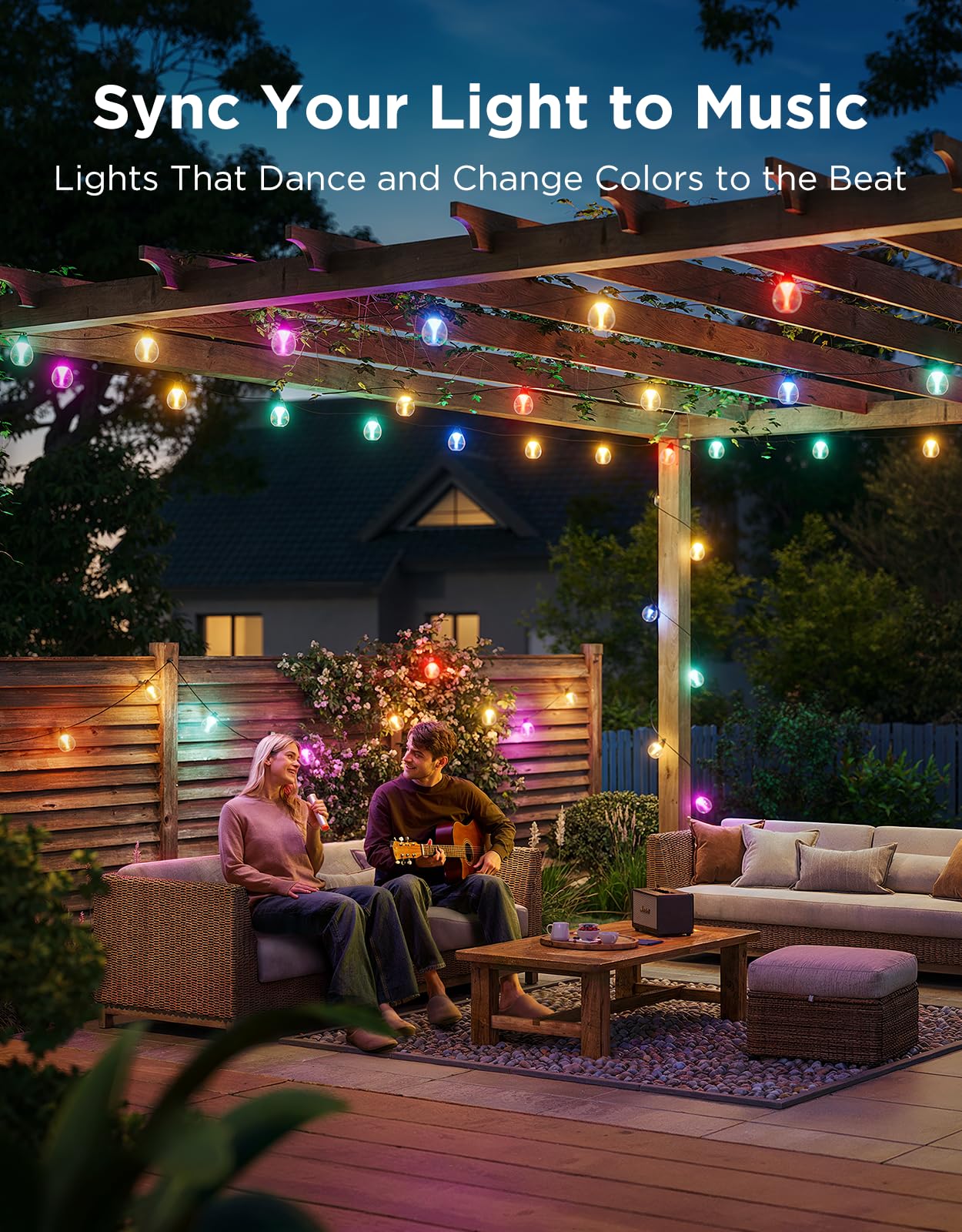 Govee Outdoor Clear Bulb String Lights, 48ft RGBWIC Outdoor Lights with 15 Dimmable Warm White LED Bulbs, 111 Scene Modes for Patio, Backyard, IP67 Waterproof, Works with Alexa, Google & Matter