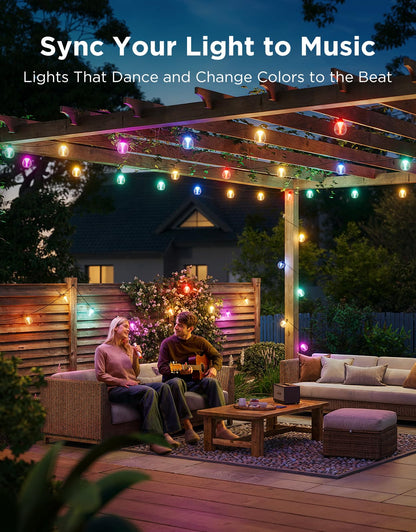 Govee Outdoor Clear Bulb String Lights, 48ft RGBWIC Outdoor Lights with 15 Dimmable Warm White LED Bulbs, 111 Scene Modes for Patio, Backyard, IP67 Waterproof, Works with Alexa, Google & Matter