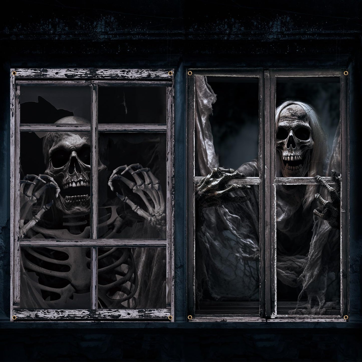 Newwiee 2 Pcs Scary Halloween Curtain Window Silhouette Cover Decoration Theme Poster for Indoor Outdoor Party Wall Door(Skull)