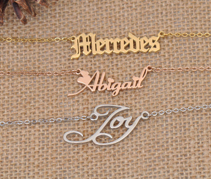 HUAN XUN Custom Name Necklace Personalized Initial Necklaces in Golden Silver