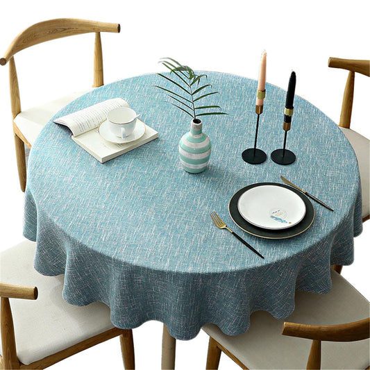 Fhberni Heavy Weight Round Tablecloth, Decorative Solid Color Table Cover, Cotton Linen Table Cloth for Kitchen Dining Home Tabletop Decoration, Light Blue, Round - 62"