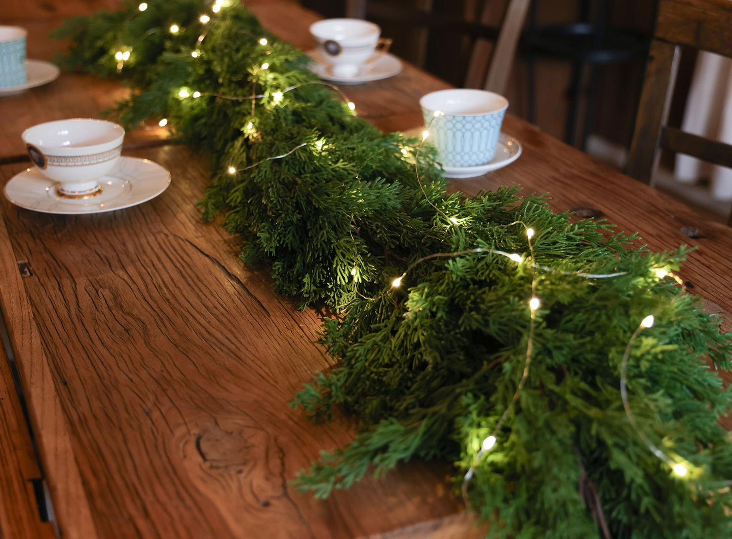 6FT PARTY JOY Seasonal Artificial Christmas Garland with LED String Lights Pine Needle Cypress Garland for Holiday Winter Indoor Outdoor Decor