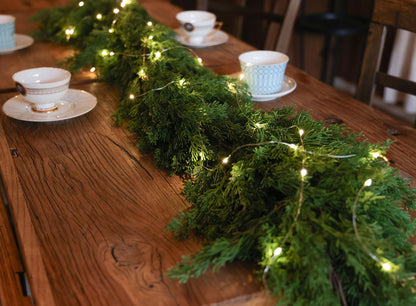 6FT PARTY JOY Seasonal Artificial Christmas Garland with LED String Lights Pine Needle Cypress Garland for Holiday Winter Indoor Outdoor Decor