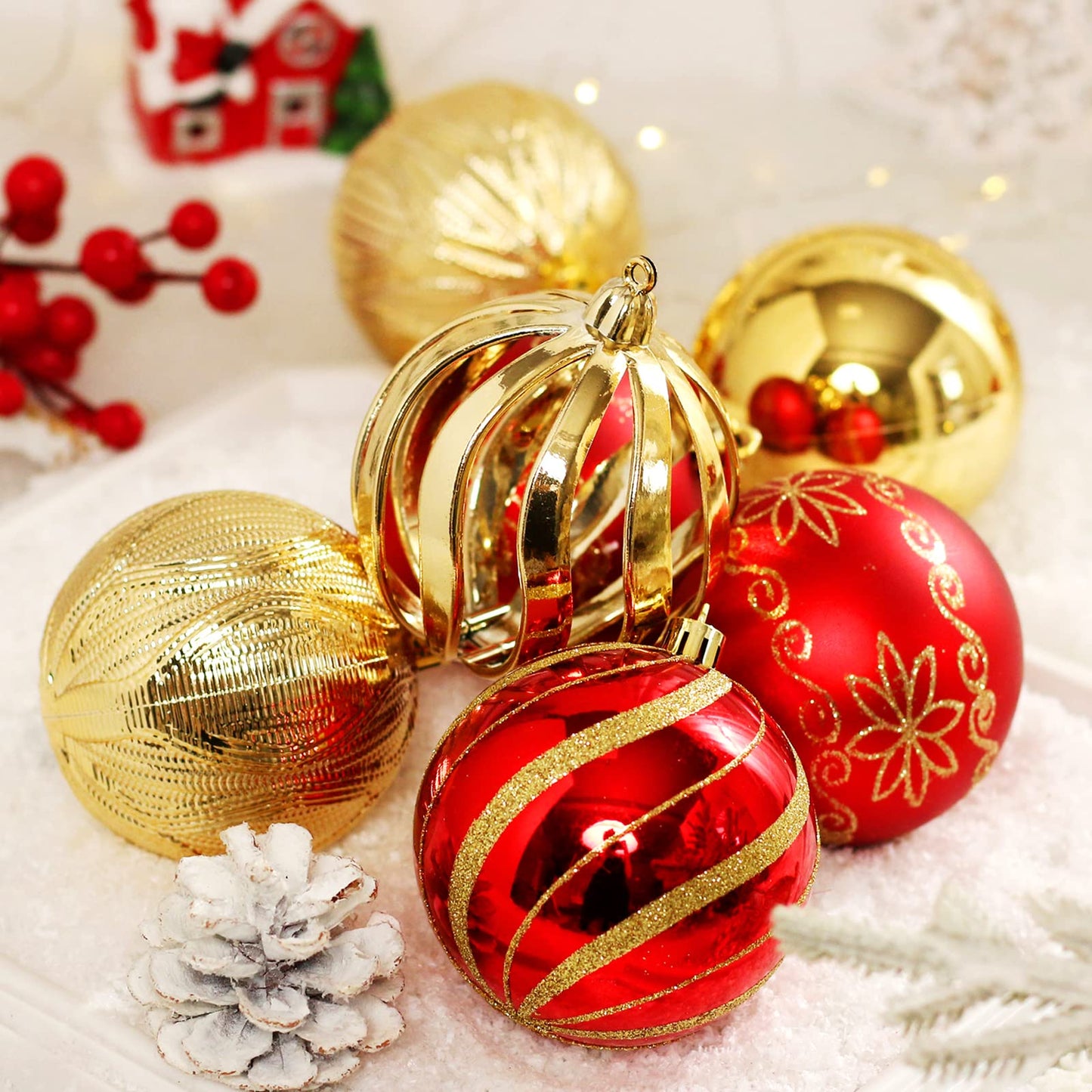 Christmas Ball Ornaments Set, 20pcs 3.15'' Red and Gold Christmas Shatterproof Ornaments Set for Xmas Tree Traditional Christmas Tree Decoration Hanging Baubles for Home Decor