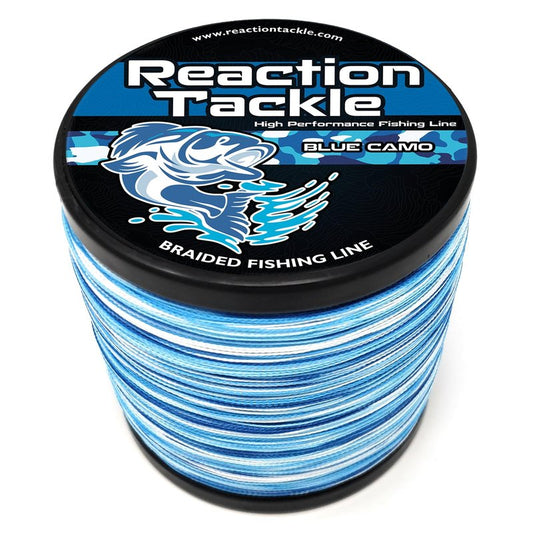 Reaction Tackle Braided Fishing Line - Pro Grade Power Performance for Saltwater or Freshwater Fish - Colored Fishing Line Braid for Extra Visibility - Blue Camouflage 30 Lb (150 Yards)