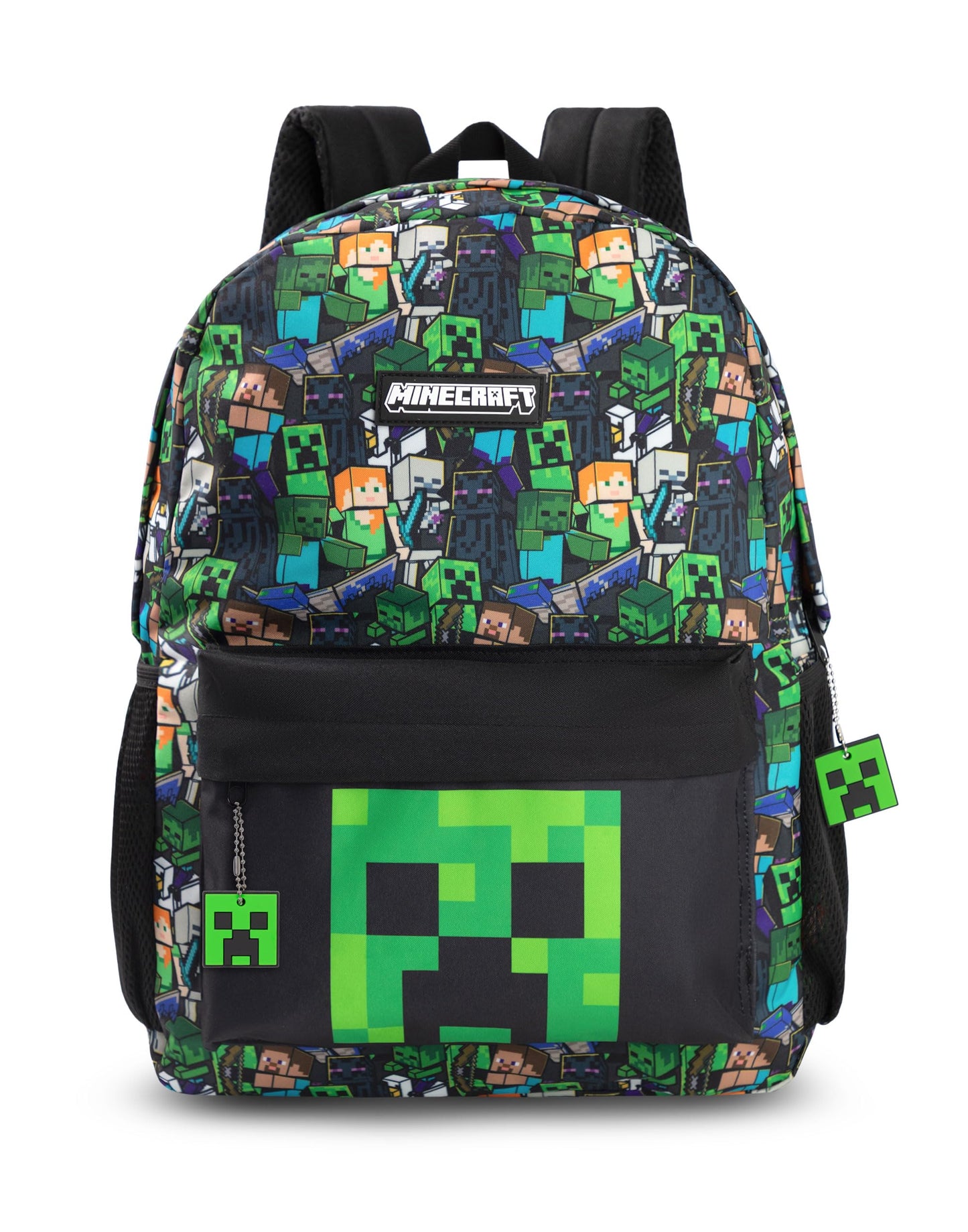 Minecraft Steve & Creeper Multicolour Backpack | Graphic Print Zip-Up Bag for Back to School | Kids Carrying Books | Unisex Kids Merch