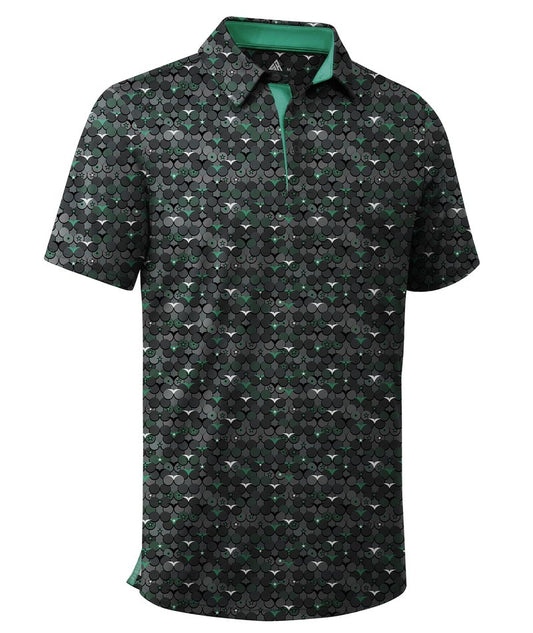 ZITY Men's Golf Shirts Short Sleeve Moisture Wicking Performance Print Patterns Casual Collared Golf Polo Shirt for Men Blackish Green