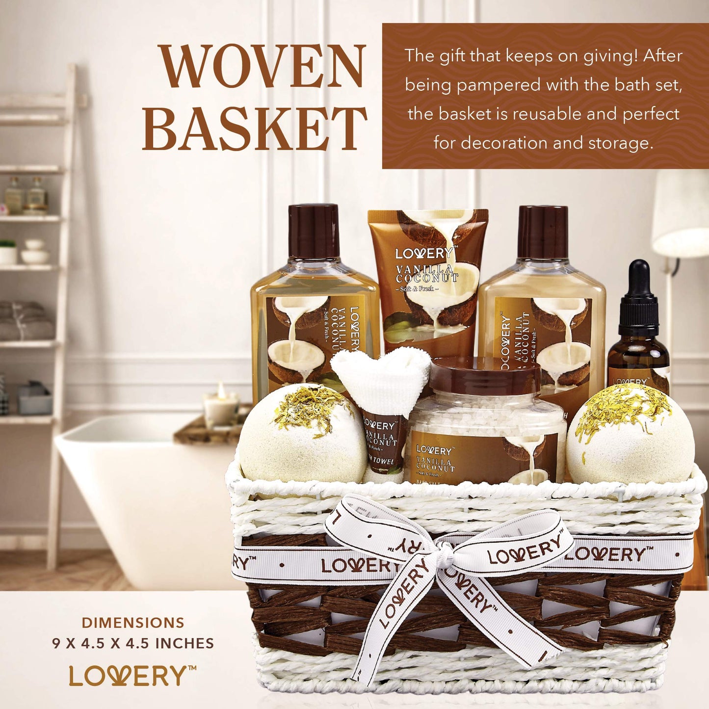 Gifts For Women Gift Basket for Women– 9 Piece Christmas Gifts Set of Vanilla Coconut Home Spa Set, Luxurious Holiday Bath and Body Sets Includes Fragrant Lotions, Extra Large Bath Bombs, Coconut Oil