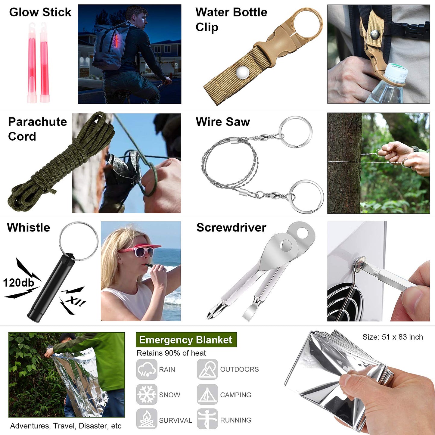 216 Pcs, Professional Survival Gear Equipment Tools First Aid Supplies kit for SOS Emergency Hiking Hunting Disaster Camping Adventures (Black)