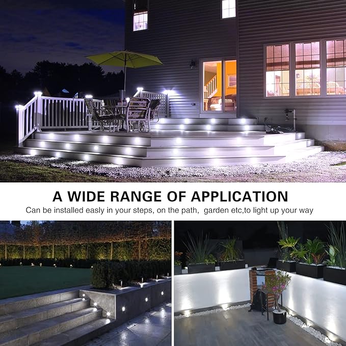 Deck Lights Outdoor Waterproof Low Voltage Lighting Kit Stainless Steel 1W Outdoor Yard Garden Decoration Lamps Landscape Pathway Patio Step Stairs Black Border(30pcs,Cool White)