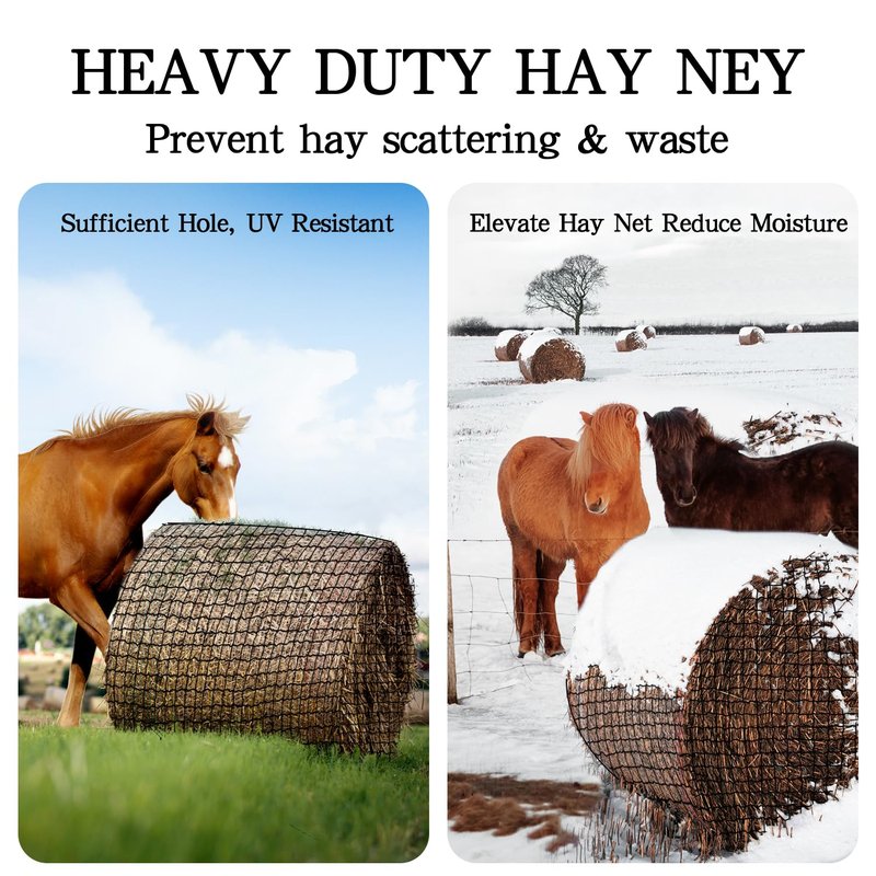 NizHome Large Round Bale Hay Net, 6 * 6FT Slow Feed Hay Net for Horses with 5mm Holes, Heavy Duty Haynet for Round Bale or Square Bale