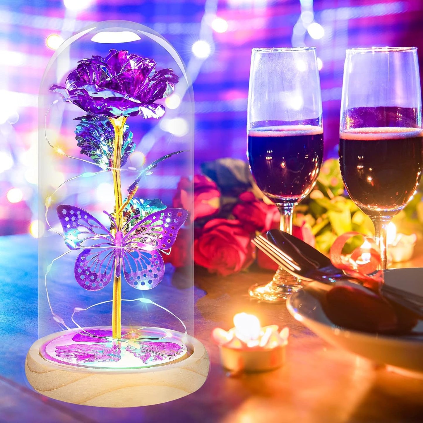 Valentines Day Rose Gifts for Her,Valentines Day Flowers Gifts for Mom Women Girlfriend,Birthday Gifts for Women,Valentines Gifts for Wife,Purple Butterfly Rose Gifts for Valentine's Day Anniversary