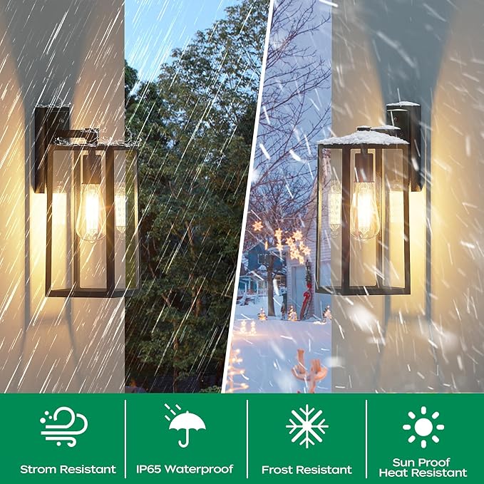 PARTPHONER Outdoor Light Fixtures Wall Mount, Porch Light, Waterproof Exterior Light Fixture, Anti-Rust Wall Sconce with Clear Glass and Black Aluminum for Garage, Doorway-2 Pack