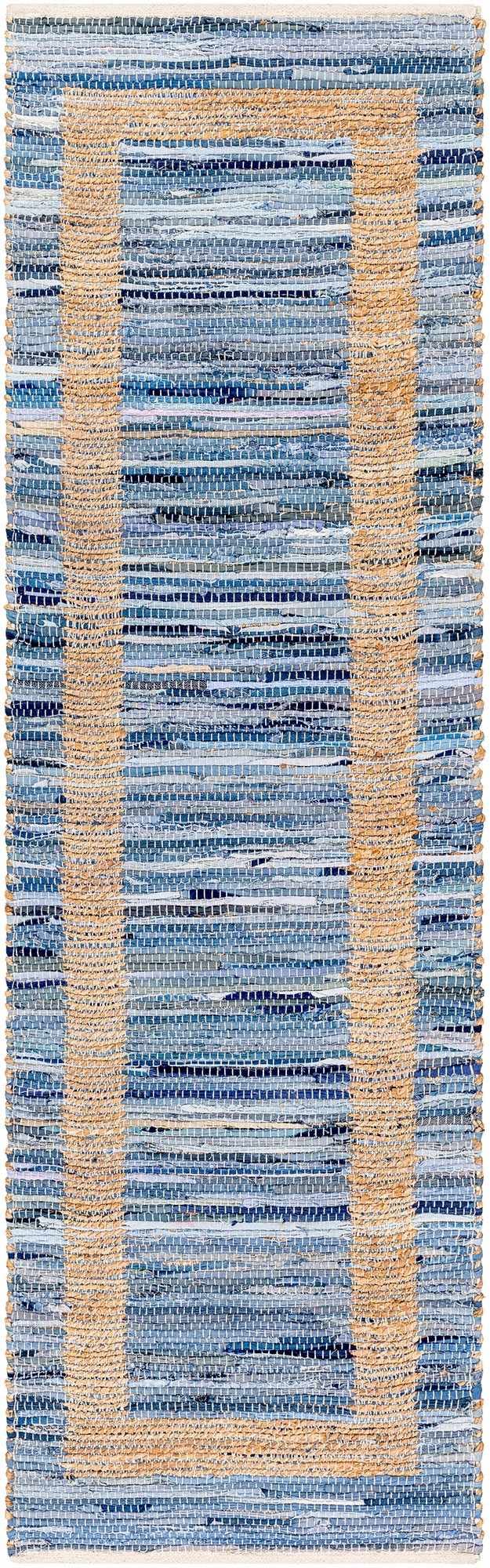 Hauteloom Nobel Recycled Material Living Room, Bedroom Area Rug - Border Striped Abstract - Contemporary Modern Coastal Boho Farmhouse - Mocha, Charcoal, Rose Cream, Blue, Tan - 27" x 45"