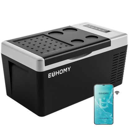 EUHOMY 12 Volt Refrigerator, 19QT(18L) Compressor Electric Cooler APP Control, Car Fridge -4℉~68℉, Portable Refrigerator 12/24V DC 110-240V AC, Portable Freezer for Camping, Travel, Boat