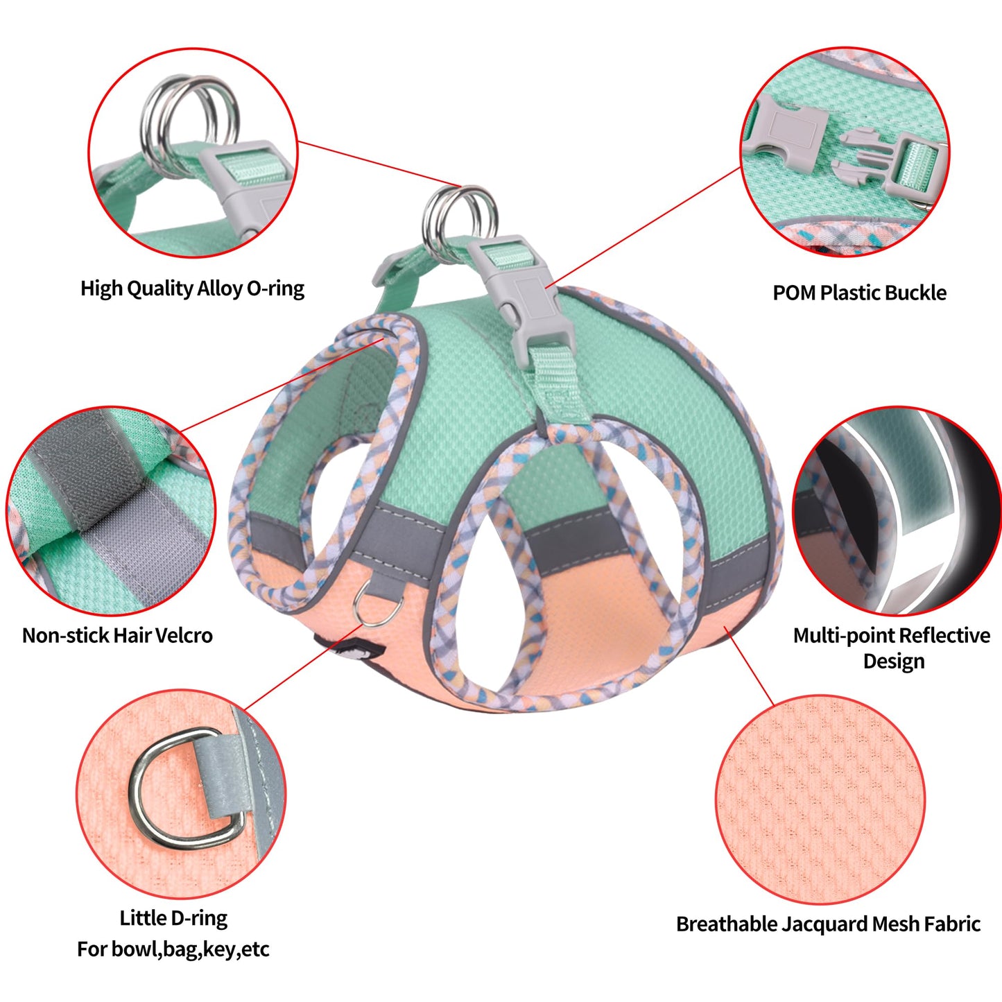 AIITLE Tiny Dog Harness - Lightweight Mesh Step-in Vest for Puppy, Reflective & Escape-Proof Design with High-Stick Velcro - Indoor/Outdoor Use for Chihuahua, Maltese, Shih Tzu(Turquoise-Pink, XXXS)