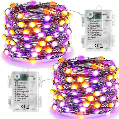 Joomer Orange Purple Halloween Fairy Lights, 2-Pack 16.4FT 50LED Battery String Lights, 8 Modes with Timer Function, Waterproof Twinkle String Light for Indoor Outdoor Halloween Decoration