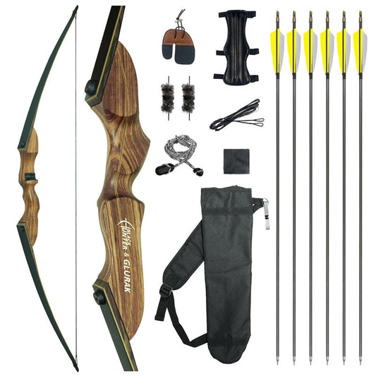 Black Hunter Longbow and Arrow Set, GLURAK 62'' Traditional Wooden Takedown Longbows Package, Archery Bow Kit for Target Practice and Hunting, Right Hand, 25-55 Lbs