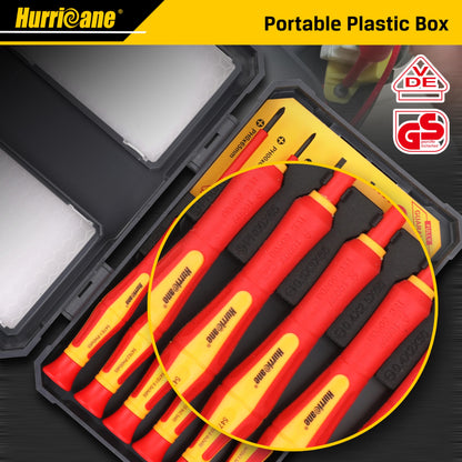 HURRICANE 1000V Precision Insulated Screwdriver Set, 6 Piece Insulated Electrician Screwdriver Set with Magnetic Tips for Electrical Repairs. Slotted(1.8mm, 2.0mm, 2.5mm, 3.0mm), Phillips(PH00, PH0)