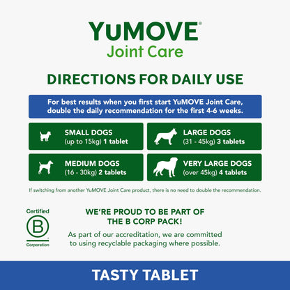 YuMOVE Senior Dog Joint Supplement, Higher Strength for Joint Care, Essential Hip & Joint Support for Older Dogs with Glucosamine, Chondroitin, Green Lipped Mussel, Aged 8+, 120 Tablets