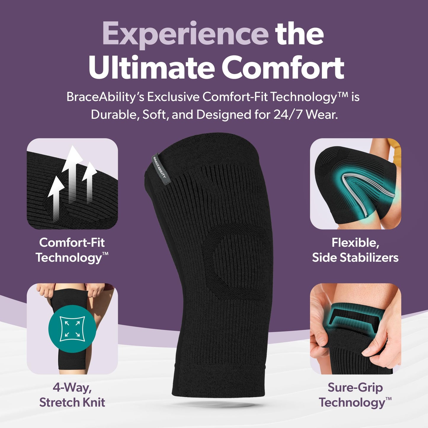 BraceAbility Knee Compression Sleeve - Knit Knee Pain Brace for Men or Women, Arthritis Relief, Meniscus Tear, Running, Workout, Sports, Swelling, Athletic Support for Joint Stability (XL/2XL Black)