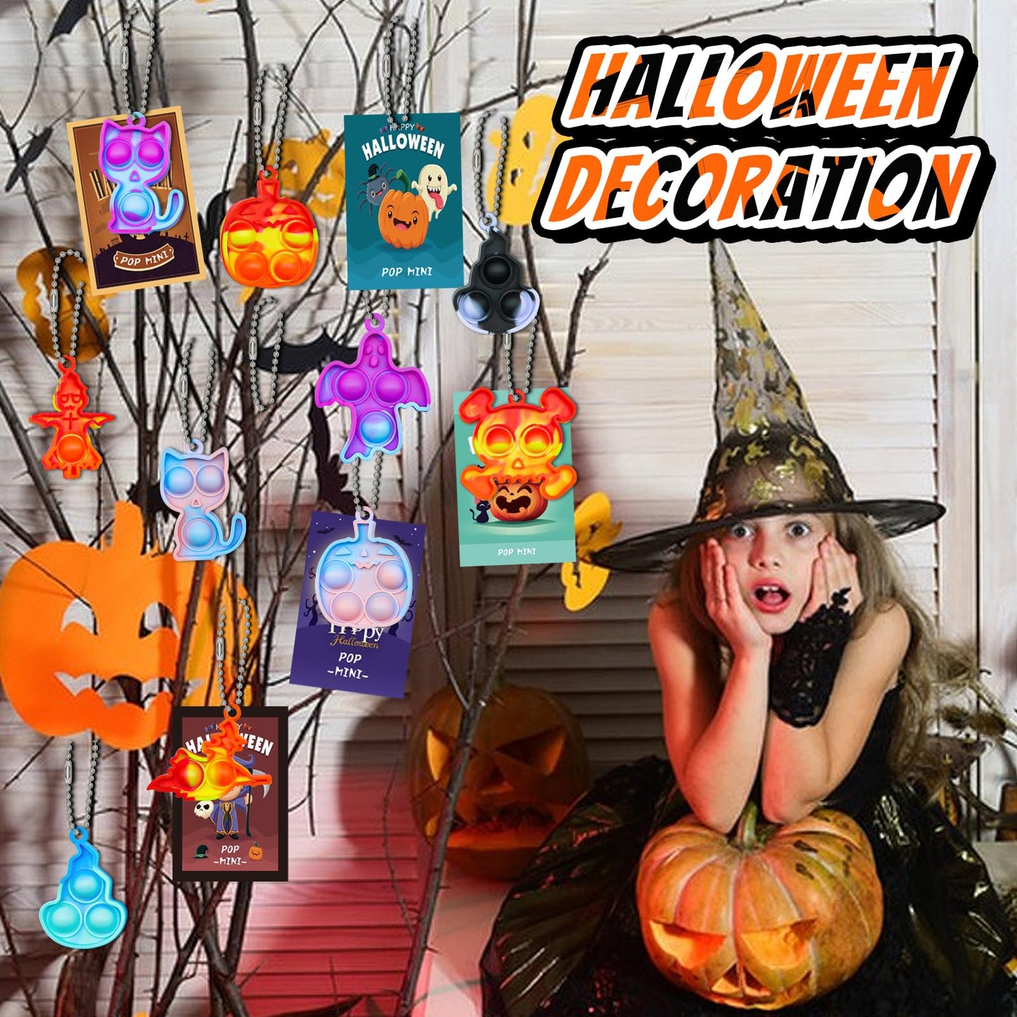 84 PCS Halloween Pop Fidget Toys Pack, Party Favors Supplies for Kids 4-8 8-12, Relieves Stress Anxiety Toys Pop Keychain Bulk, Classroom Rewards