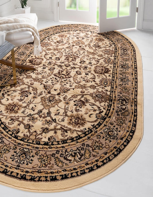 Unique Loom Sialk Hill Collection Area Rug - Washington (5' 3" x 8' Oval Ivory/Black)