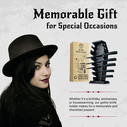 Coffin knife holder has 14 Magnets for 7 knives- Gothic Kitchen Decor and Goth Kitchen Accessories, Gothic Knife Holder, Halloween Knife Holder for Goth Kitchen, Littlesy （Without Knives）