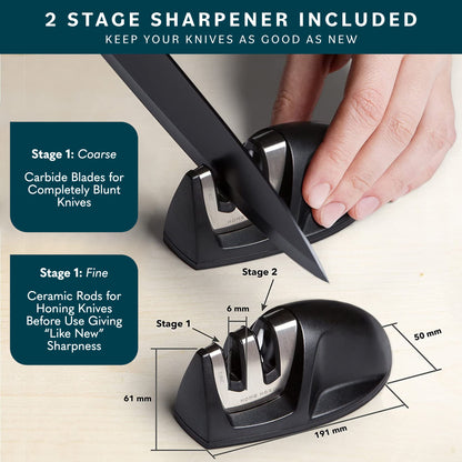 Home Hero Kitchen Knife Set with Sharpener - High Carbon Stainless Steel Knife Block Set with Ergonomic Handles (20 Pcs - Acrylic Black)