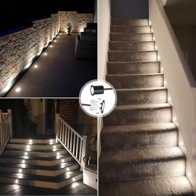 RNEHON 10 Pack Recessed LED Deck Light Kit,12V Low Voltage In Ground Outdoor LED Landscape Lighting IP67 Waterproof,Natural White Deck Lighting for Garden,Yard Steps,Stair,Patio,Kitchen Decoration