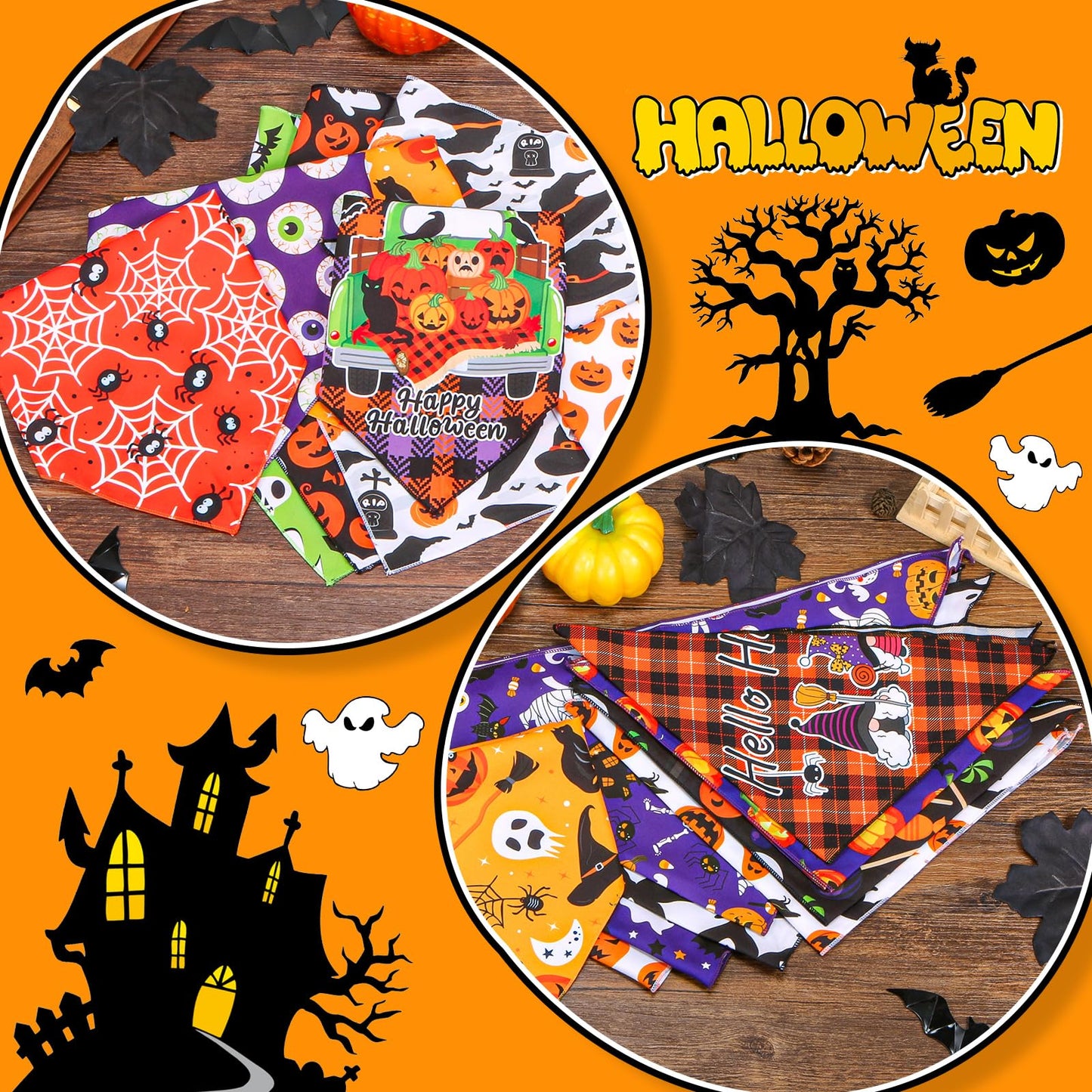 30 Pcs Halloween Dog Bandanas Bulk Adjustable Dog Scarves Bibs Pumpkin Bat Ghost Puppy Bandanas Pet Neckerchief Washable Holiday Halloween Bandanas for Small Medium Large Dog Pet Grooming Accessories