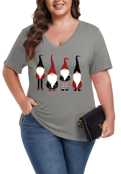 ForHailey Christmas Shirts for Women Plus Size Tops Merry Christmas Gnome Turkey Tee Shirts 2024 V Neck Short Sleeve T-Shirt Christmas Outfits Grey 3X-Large