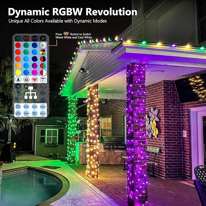 BrizLabs RGBW Christmas Lights, 98.5FT 300 LED Color Changing String Lights with Remote, Warm White Christmas Light, Twinkle Mini Light Dimmable Xmas Tree Light for Indoor Outdoor Xmas Halloween Party