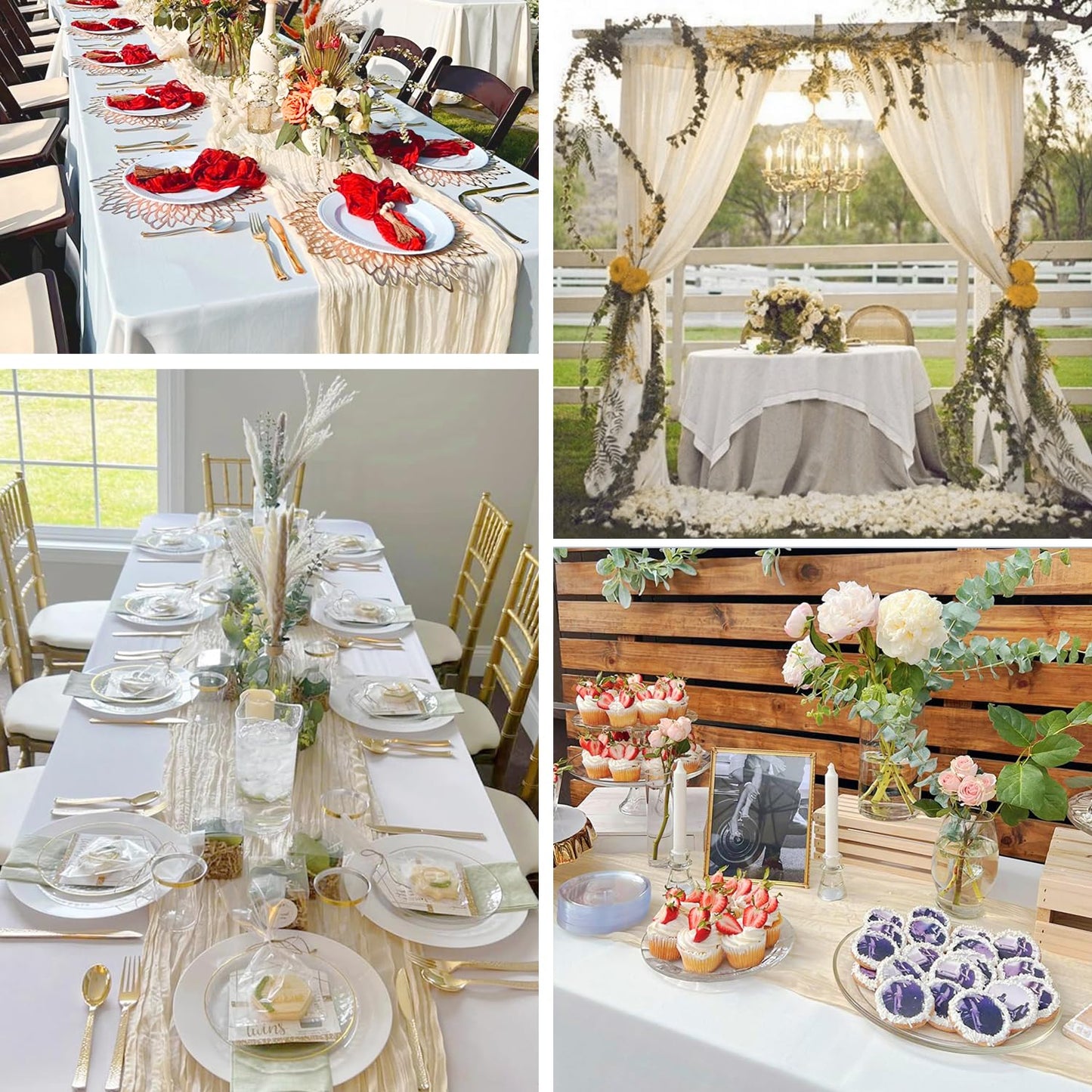 10ft Cream Beige Cheese Cloth Table Runner, 35x120 Inches Ivory Gauze Table Runner Rustic Cream Cheesecloth Table Runner Bulk for Wedding Bridal Shower Decoration, Boho Table Decor