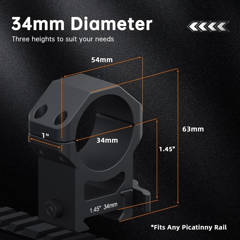Quick Detach Picatinny Scope Rings - 1 Inch Aluminum Rifle Mount | Multiple Heights Available (1"/30mm/34mm)