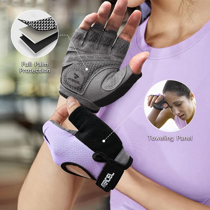 ATERCEL Weight Lifting Gloves Full Palm Protection, Workout Gloves for Gym, Cycling, Exercise, Breathable, Super Lightweight for Men and Women(Violet, S)