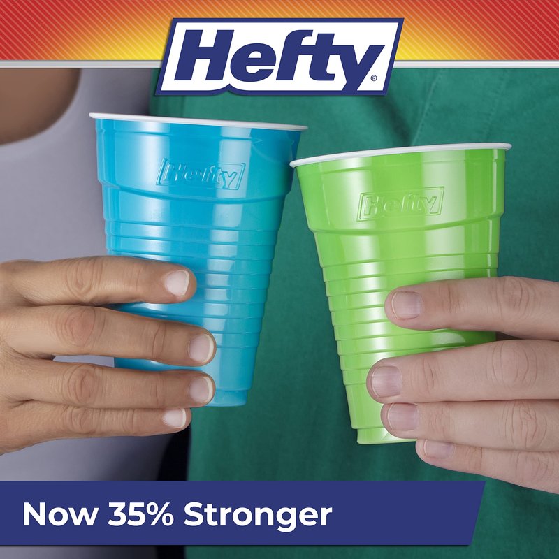 Hefty Party On Disposable Plastic Cups, Assorted, 16 Ounce, 100 Count