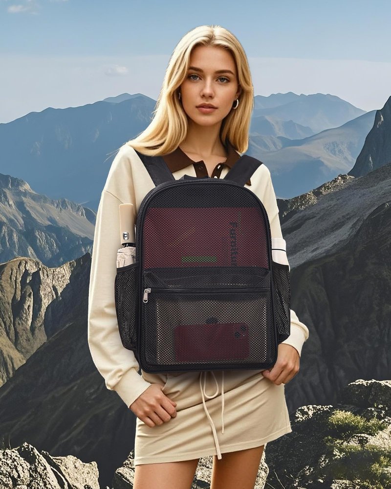 Paxiland Mesh Backpack Lightweight See Through College Student Backpack for Commuting Swimming Travel Beach Outdoor Sports - Black