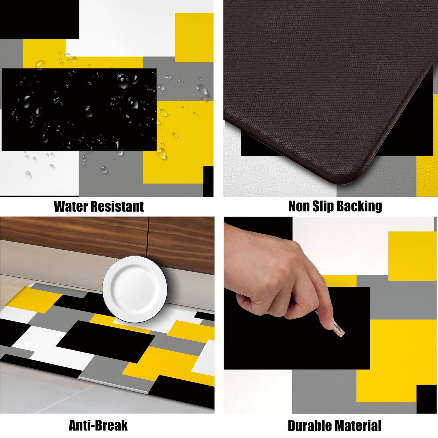 Tyrot Yellow Grey Kitchen Rug Set of 2 Cushioned Anti Fatigue Kitchen Mats for Floor Non-Slip Waterproof Kitchen Floor Mats Geometric Ergonomic Cushioned Comfort Standing Mat for Laundry, Office, Sink