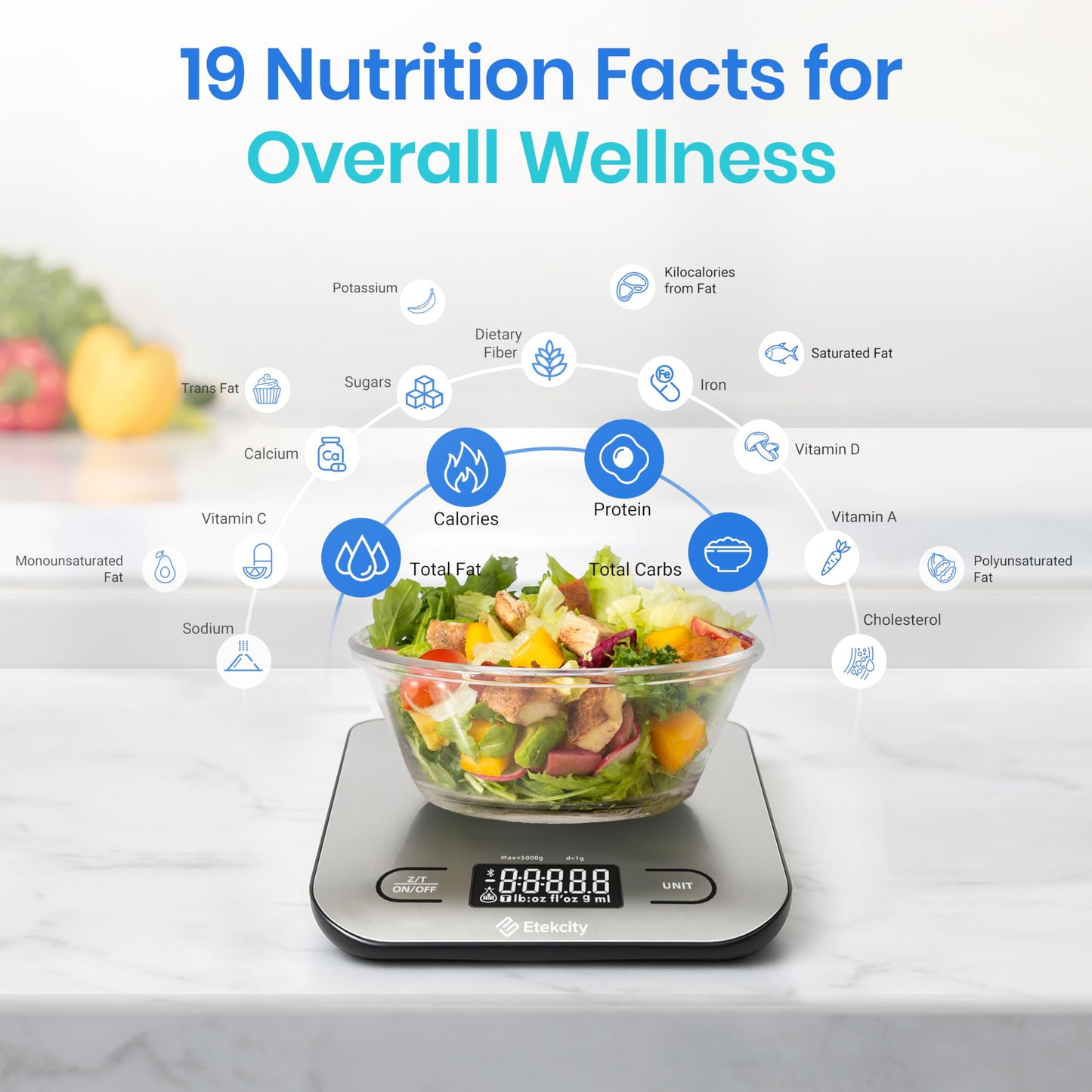 Etekcity Food Nutrition Kitchen Scale, Digital Grams and Ounces for Weight Loss, Baking, Cooking, Keto and Meal Prep, Large, 304 Stainless Steel