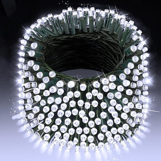 XURISEN 403FT 1000 LED Christmas Lights Outdoor Green Wire String Lights 8 Modes with Timer Memory Waterproof Fairy Light Plug in for Xmas Tree Wedding Yard Party Holiday Decorations(Cool White)