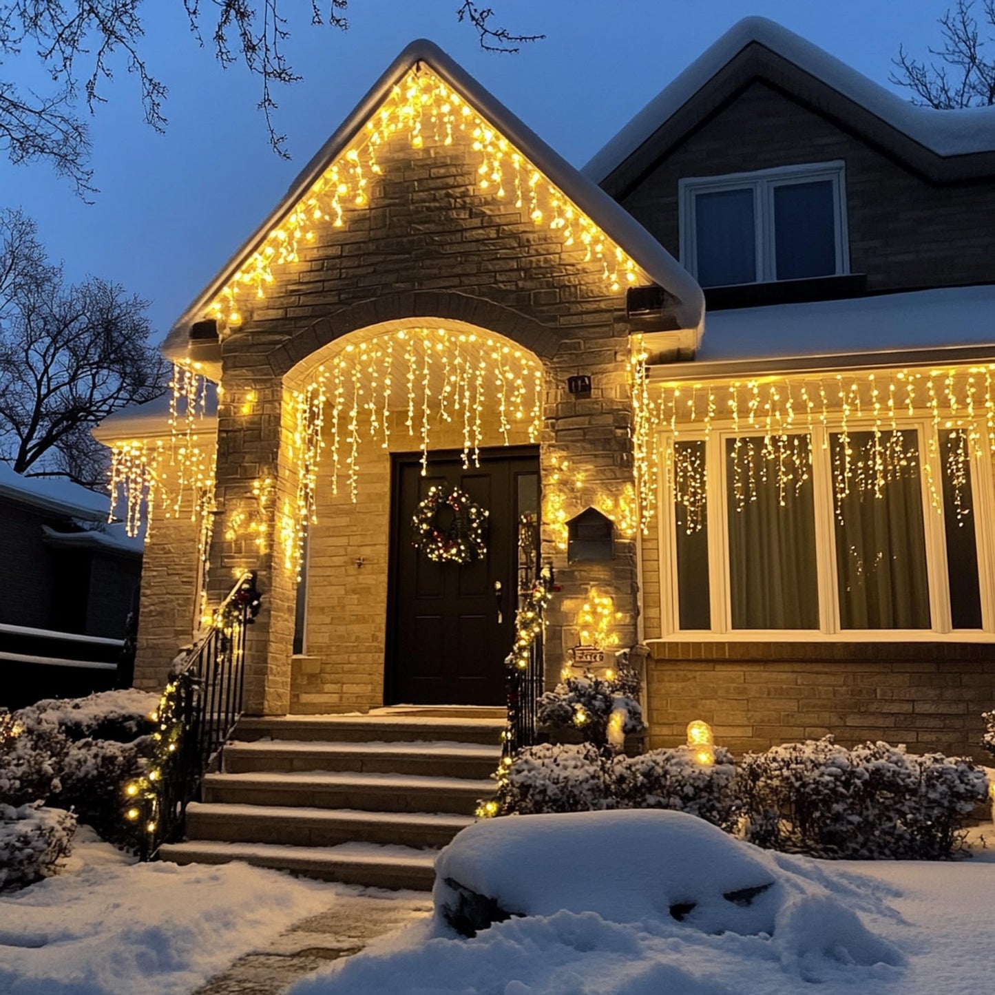 Dazzle Bright Christmas Icicle Lights, 88.5 FT 1080 LED 8 Modes Curtain Fairy Lights with 180 Drops, Xmas String Lights for Outdoor Holiday Wedding Party Decorations (Warm White)