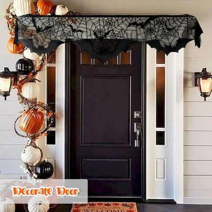 AerWo Halloween Decorations Indoor Fireplace Mantel Scarf, Black Lace Spiderweb Fireplace Cover for Halloween Mantle Decor Festive Party Supplies,20x79 inches