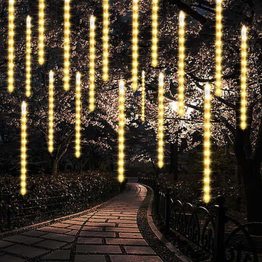 24 Tubes Meteor Shower Lights, Outdoor Icicles Christmas Decor, 12 Inch 864 LED Snow Falling Connectable Raindrop Lights, Xmas Wedding Party Tree Holiday Decoration, Warm White