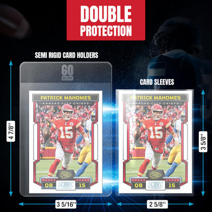 Semi Rigid Card Holders for PSA, SGC, BGS, CSG Grading – 100 Bundle - Baseball Card Sleeves - 50 Card Holders for Trading Cards + 50 Soft Sleeves – 3-5/16” x 4-7/8” with 1/2” Lip