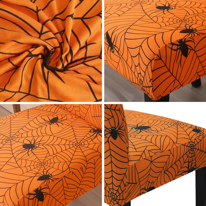 JQinHome Halloween Orange Dining Chair Slipcover, Spider Web Chair Covers Set of 4 ，High Stretch Washable Chair Protector Cover for Dining Room, Kitchen,Home Party,Wedding Ceremony(Orange, 4PC)
